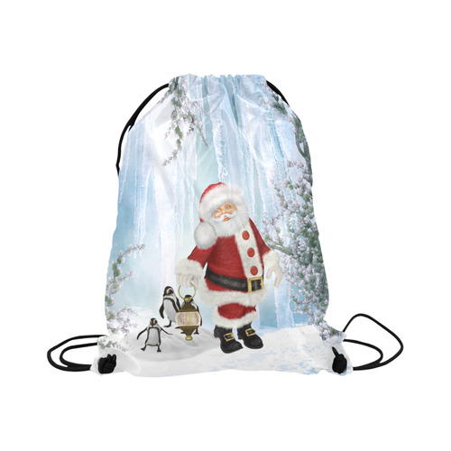 Santa Claus with penguin Large Drawstring Bag Model 1604 (Twin Sides)  16.5"(W) * 19.3"(H)