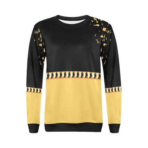 Yellow and Black Color Block Abstract All Over Print Crewneck Sweatshirt for Women (Model H18)