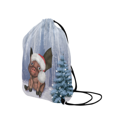 Christmas, cute little piglet with christmas hat Large Drawstring Bag Model 1604 (Twin Sides)  16.5"(W) * 19.3"(H)