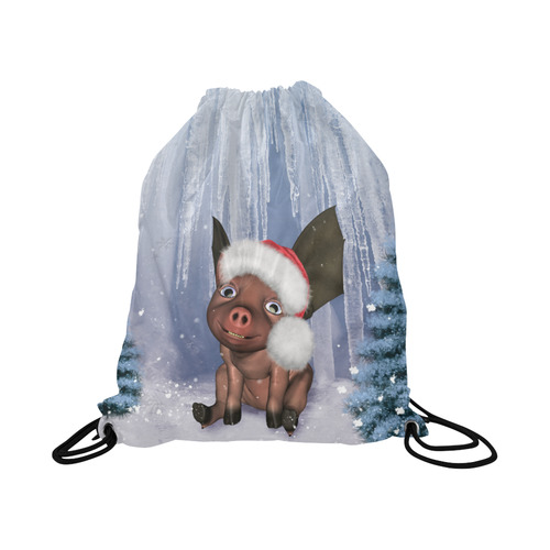 Christmas, cute little piglet with christmas hat Large Drawstring Bag Model 1604 (Twin Sides)  16.5"(W) * 19.3"(H)