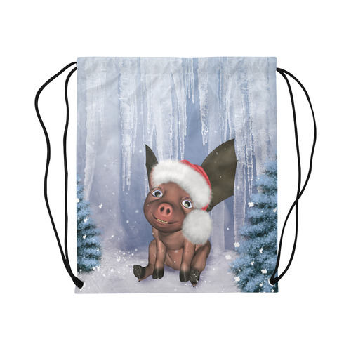 Christmas, cute little piglet with christmas hat Large Drawstring Bag Model 1604 (Twin Sides)  16.5"(W) * 19.3"(H)