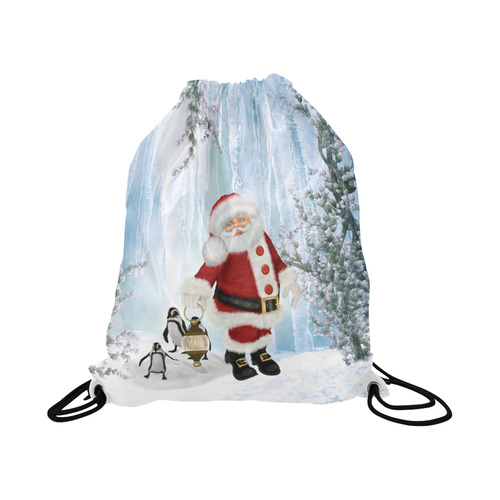 Santa Claus with penguin Large Drawstring Bag Model 1604 (Twin Sides)  16.5"(W) * 19.3"(H)