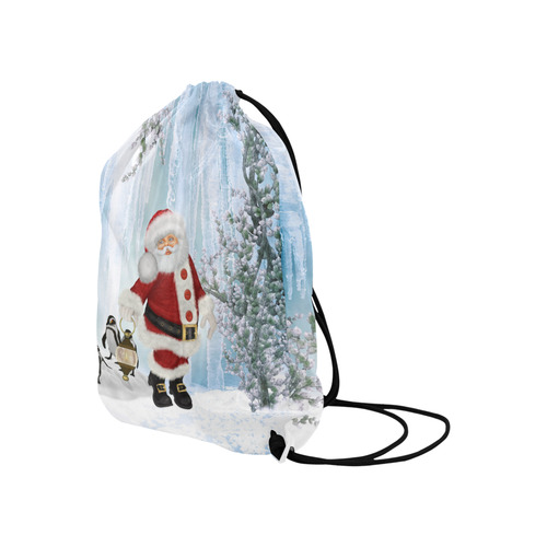 Santa Claus with penguin Large Drawstring Bag Model 1604 (Twin Sides)  16.5"(W) * 19.3"(H)