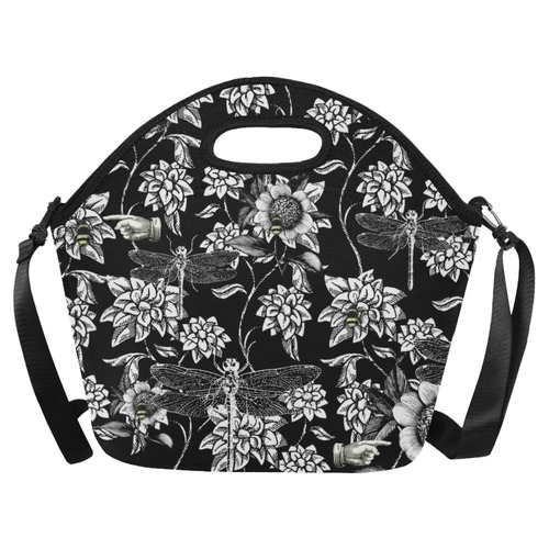 Nature Garden in Black and White Neoprene Lunch Bag/Large (Model 1669)