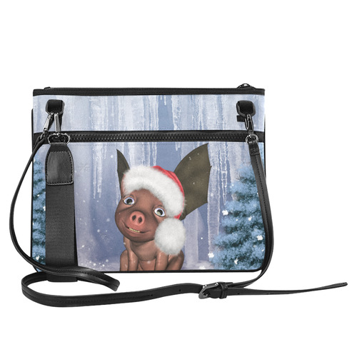 Christmas, cute little piglet with christmas hat Slim Clutch Bag (Model 1668)