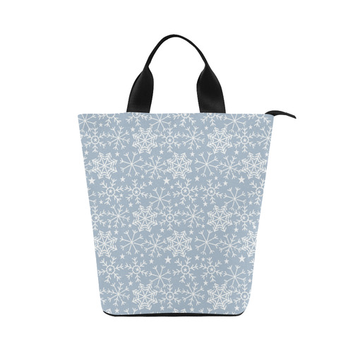 Snowflakes Stars pattern White Blue Nylon Lunch Tote Bag (Model 1670)