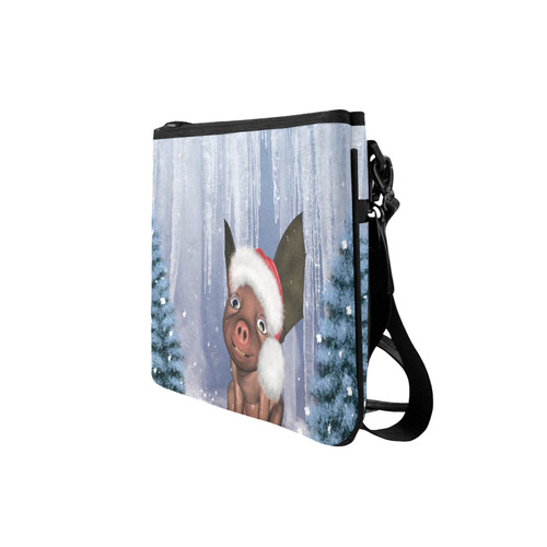 Christmas, cute little piglet with christmas hat Slim Clutch Bag (Model 1668)