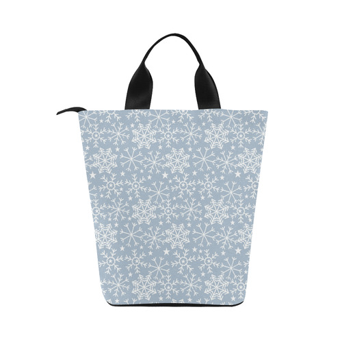 Snowflakes Stars pattern White Blue Nylon Lunch Tote Bag (Model 1670)