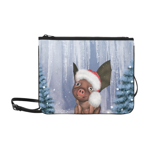 Christmas, cute little piglet with christmas hat Slim Clutch Bag (Model 1668)