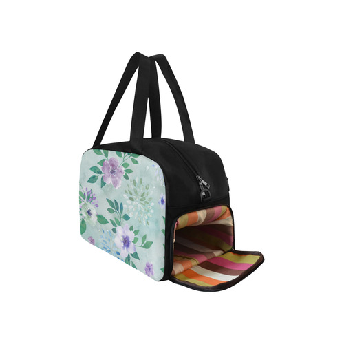 Watercolor Spring Flowers Pattern cyan lilac Fitness Handbag (Model 1671)