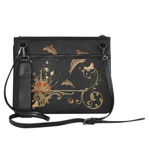 Dolphin with flowers Slim Clutch Bag (Model 1668)