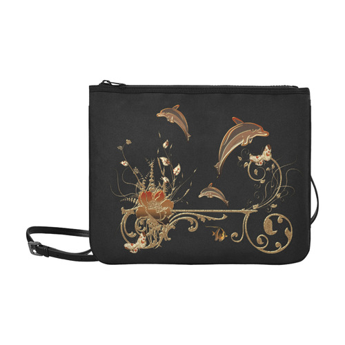 Dolphin with flowers Slim Clutch Bag (Model 1668)