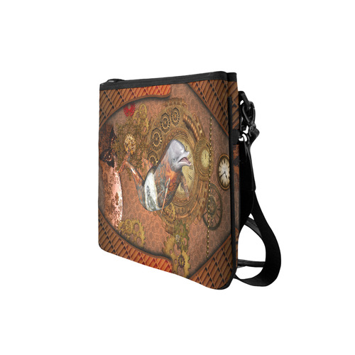 Funny steampunk dolphin, clocks and gears Slim Clutch Bag (Model 1668)