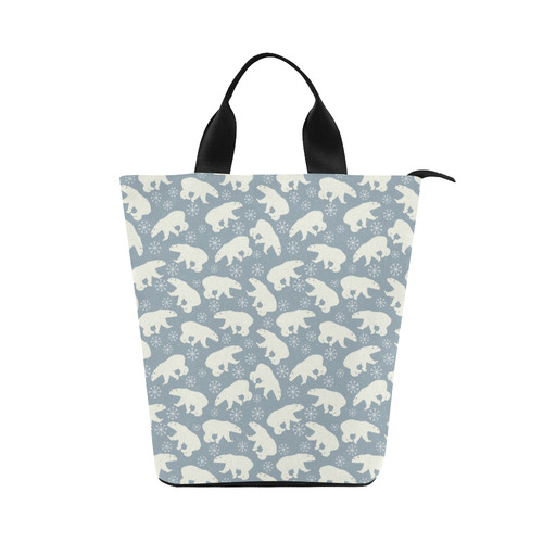 Winter Snowflakes Polar Bears Pattern Nylon Lunch Tote Bag (Model 1670)