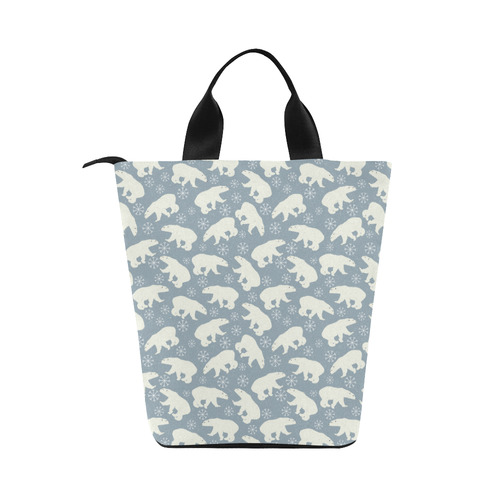 Winter Snowflakes Polar Bears Pattern Nylon Lunch Tote Bag (Model 1670)