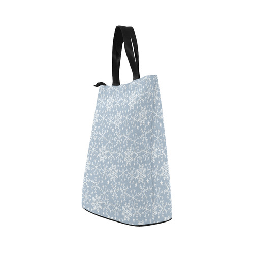 Snowflakes Stars pattern White Blue Nylon Lunch Tote Bag (Model 1670)