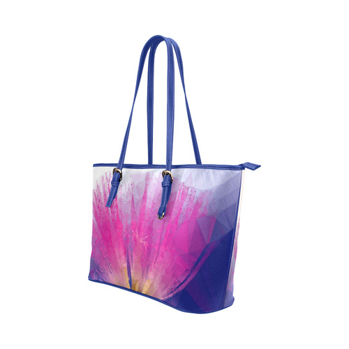 Pink Floral Low Poly Geometric Triangle Art Leather Tote Bag/Small (Model 1651)