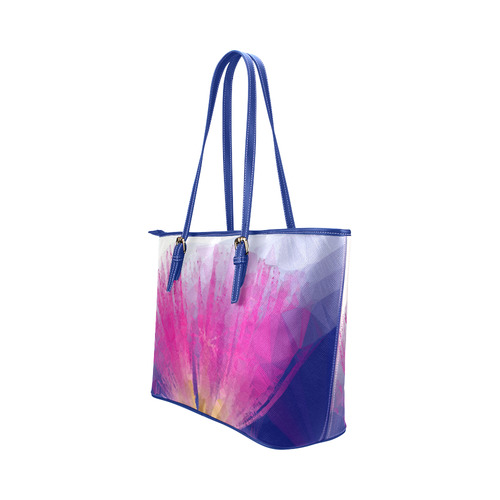 Pink Floral Low Poly Geometric Triangle Art Leather Tote Bag/Small (Model 1651)