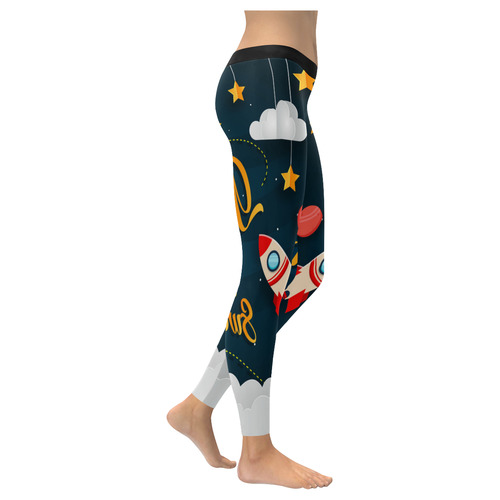 Space Rocket Women's Low Rise Leggings (Invisible Stitch) (Model L05)