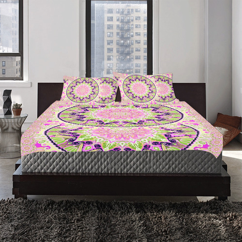 boho mandala purple green 3-Piece Bedding Set