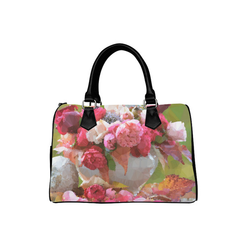 Red Pink Autumn Roses Floral Low Poly Art Boston Handbag (Model 1621)