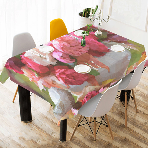 Red Pink Autumn Roses Floral Low Poly Art Cotton Linen Tablecloth 60" x 90"