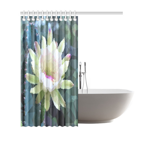 White Cactus Flower Low Poly Triangle Floral Art Shower Curtain 69"x72"