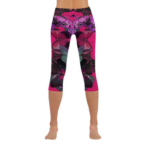 "YOU GIVE ME BUTTERFLIES" Women's Low Rise Capri Leggings (Invisible Stitch) (Model L08)