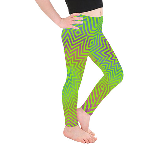 Green Rainbow Vortex Kid's Ankle Length Leggings (Model L06)