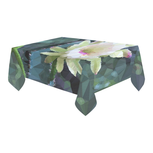 White Cactus Flower Low Poly Triangle Floral Art Cotton Linen Tablecloth 60" x 90"
