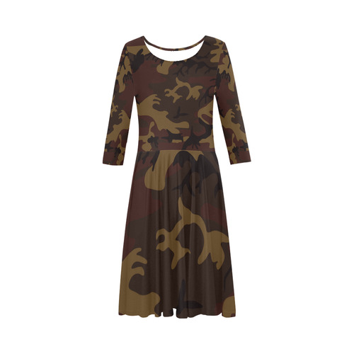 Camo Dark Brown Elbow Sleeve Ice Skater Dress (D20)