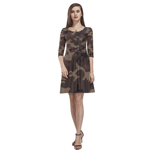 Camo Red Brown Tethys Half-Sleeve Skater Dress(Model D20)