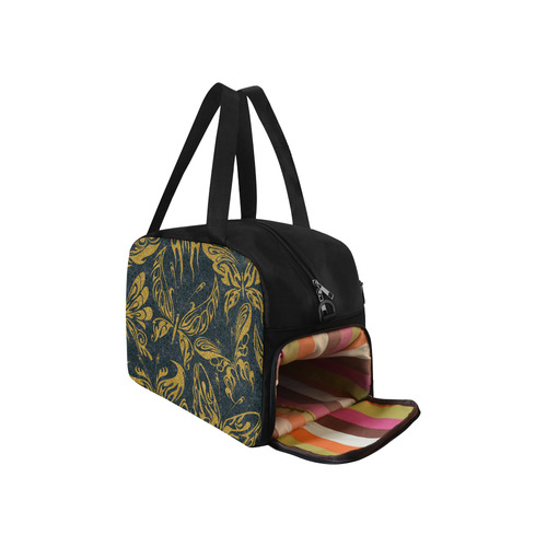 Gold Glitter Tribal Tattoo Butterflies Pattern Fitness Handbag (Model 1671)