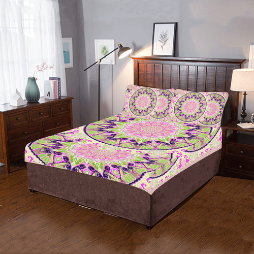 boho mandala purple green 3-Piece Bedding Set