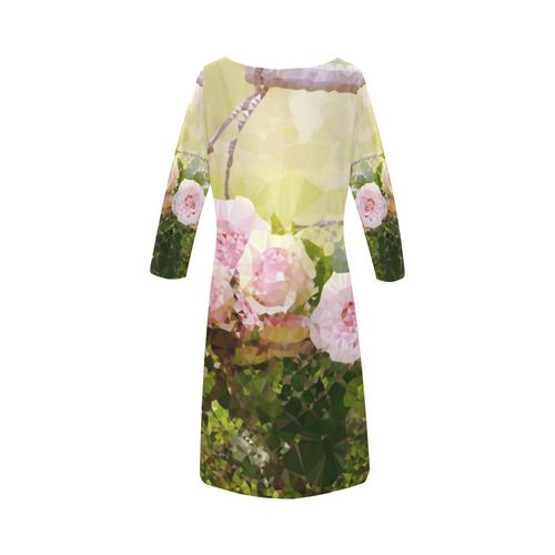 Pink Roses Floral Landscape Low Poly Art Round Collar Dress (D22)