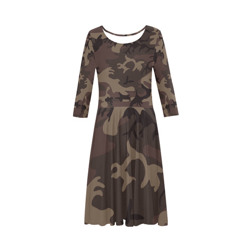 Camo Red Brown Elbow Sleeve Ice Skater Dress (D20)