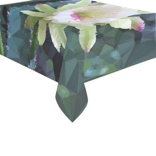 White Cactus Flower Low Poly Triangle Floral Art Cotton Linen Tablecloth 60" x 90"