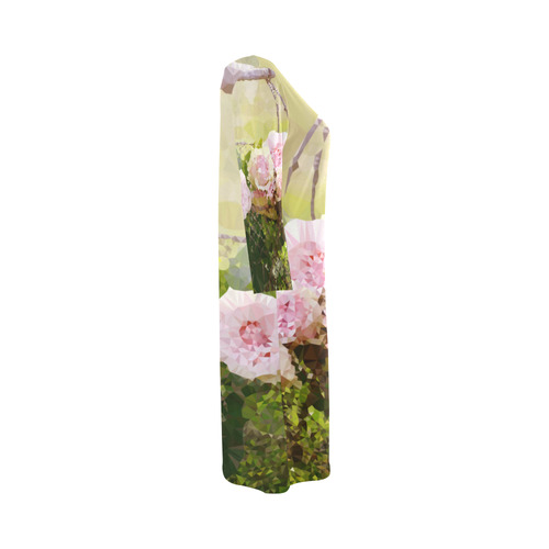 Pink Roses Floral Landscape Low Poly Art Round Collar Dress (D22)