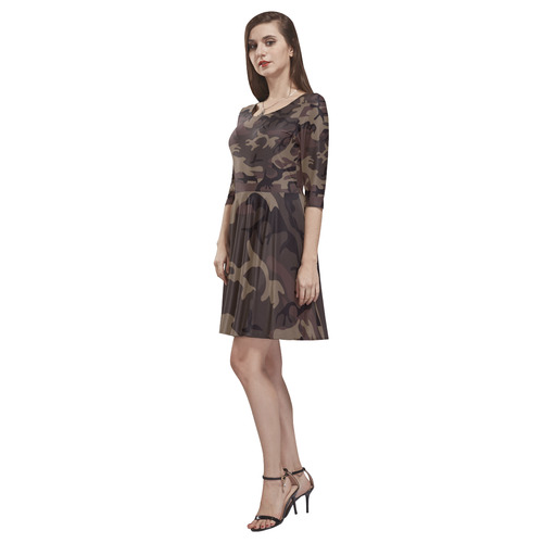 Camo Red Brown Tethys Half-Sleeve Skater Dress(Model D20)