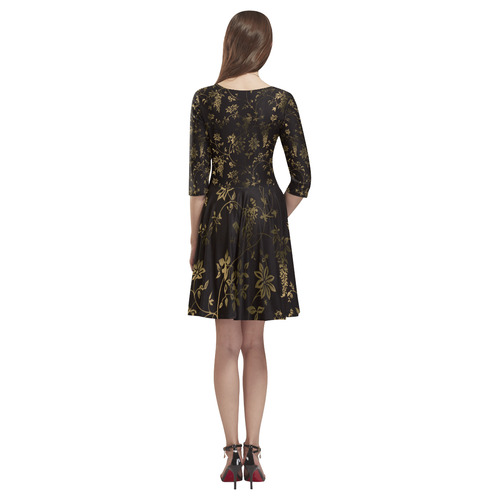 Gothic Victorian Black And Gold Pattern Tethys Half-Sleeve Skater Dress(Model D20)