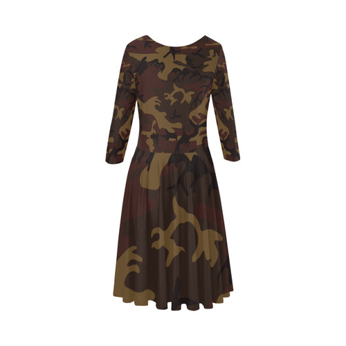 Camo Dark Brown Elbow Sleeve Ice Skater Dress (D20)