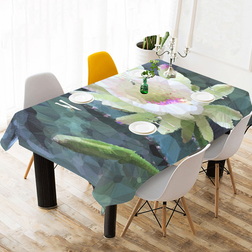 White Cactus Flower Low Poly Triangle Floral Art Cotton Linen Tablecloth 60"x120"