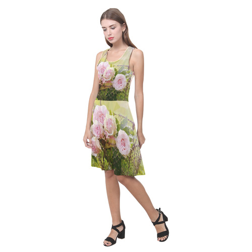 Pink Roses Floral Landscape Low Poly Art Atalanta Casual Sundress(Model D04)