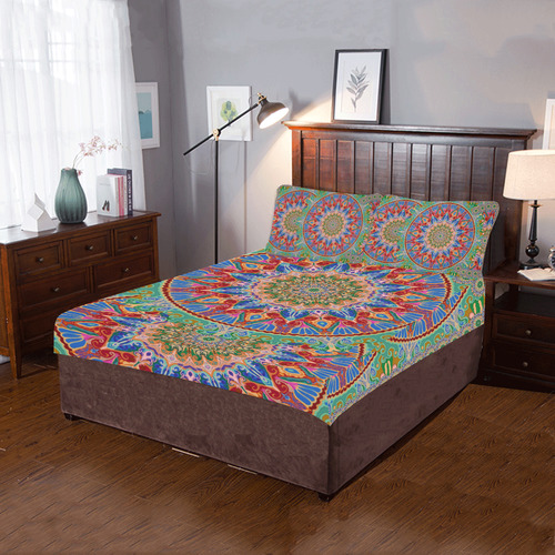 boho mandala green 3-Piece Bedding Set