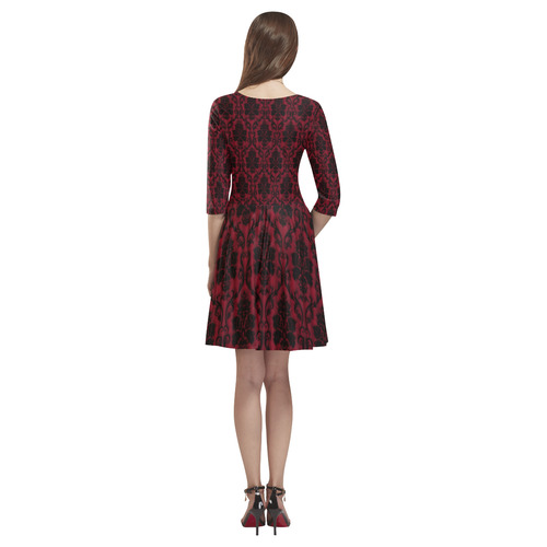 Gothic Victorian Black'n Red Pattern Tethys Half-Sleeve Skater Dress(Model D20)