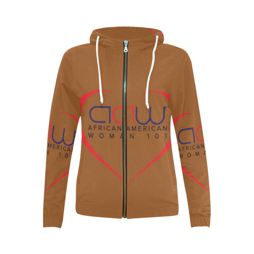 AAW101 jacket orange All Over Print Full Zip Hoodie for Women (Model H14)