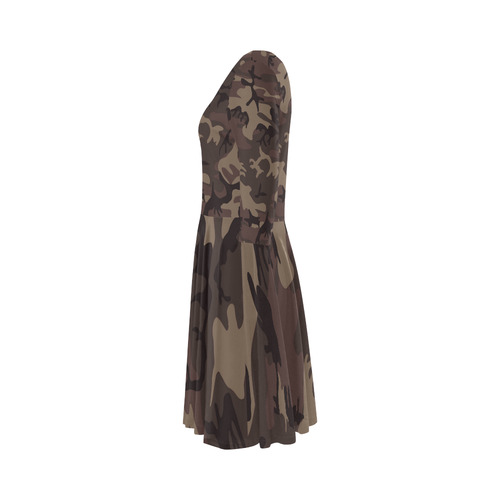 Camo Red Brown Elbow Sleeve Ice Skater Dress (D20)