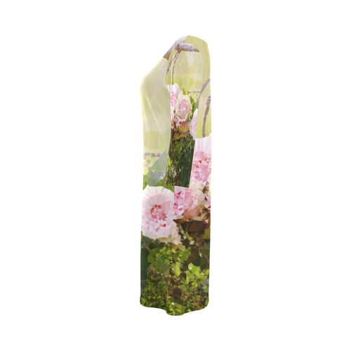 Pink Roses Floral Landscape Low Poly Art Round Collar Dress (D22)