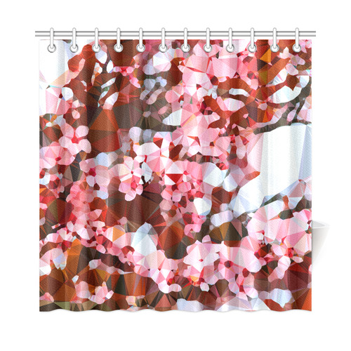 Blossoming Cherry Tree Floral Low Poly Triangles Shower Curtain 72"x72"