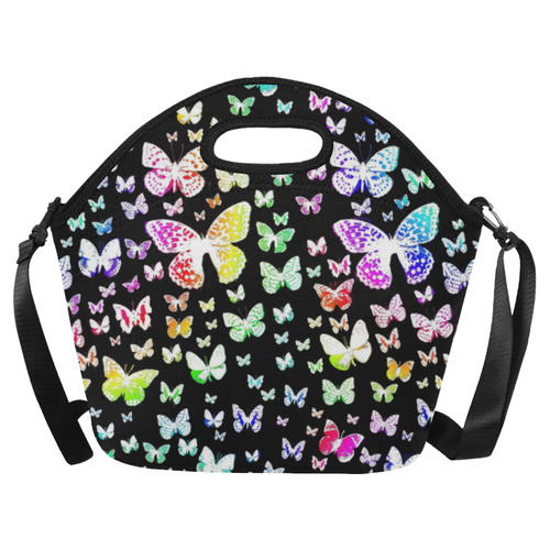 Rainbow Butterflies Neoprene Lunch Bag/Large (Model 1669)
